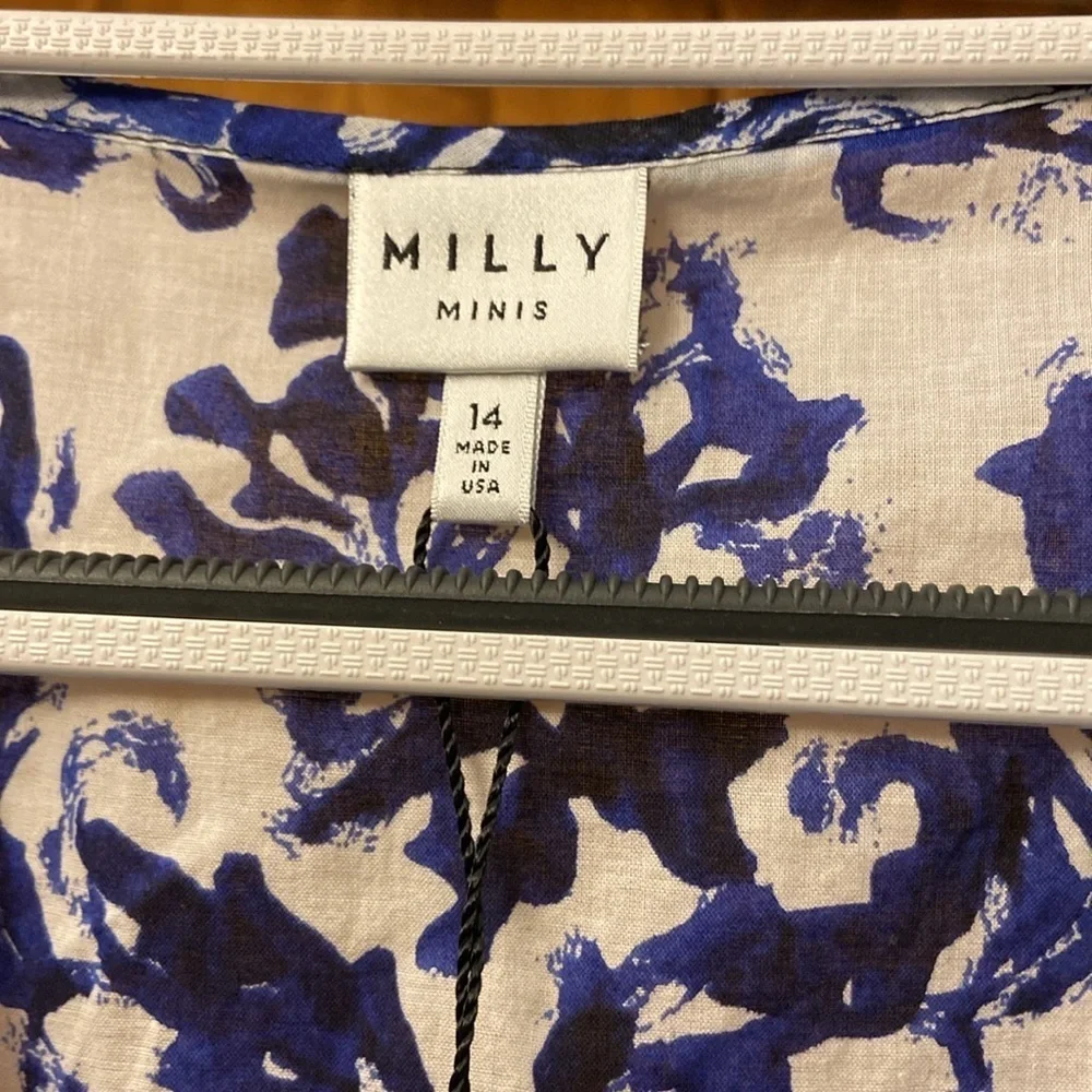 Milly Minis Girls V-Neck Coverup Blue/White Print Size 14 NWT